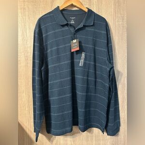 Van Heusen Dark Blue Striped Polo Long sleeve Shirt Size XL